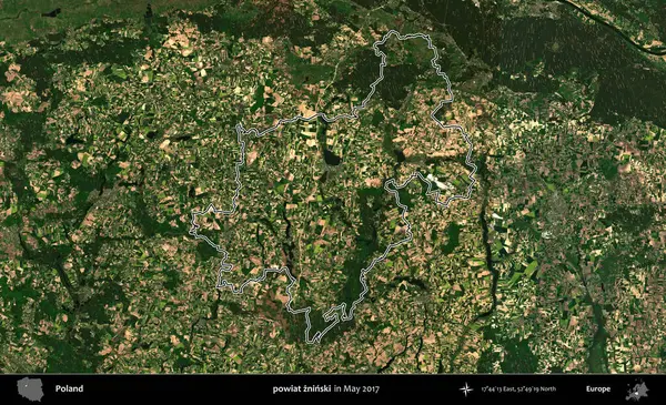 powiat zninski. Mayıs 2017 'de çekilen Kopernik Nöbetçi karolarından oluşan bir uydu görüntüsü üzerine Polonya' nın idari bölgesinin ana hatlarını belirledik.