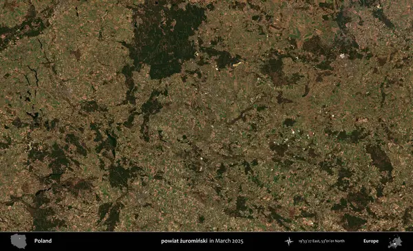 powiat zurominski. Copernicus Sentinel 'in Mart 2025' te çekilmiş uydu görüntüsü üzerine Polonya 'nın idari bölgesi