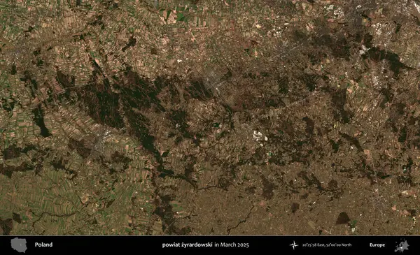 powiat zyrardowski. Copernicus Sentinel 'in Mart 2025' te çekilmiş uydu görüntüsü üzerine Polonya 'nın idari bölgesi