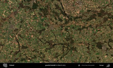 powiat sremski. Copernicus Sentinel 'in Mart 2025' te çekilmiş uydu görüntüsü üzerine Polonya 'nın idari bölgesi