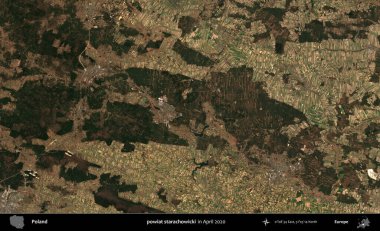 powiat starachowicki. Nisan 2020 'de Copernicus Sentinel karolarından oluşan bir uydu görüntüsü üzerine Polonya' nın idari bölgesi