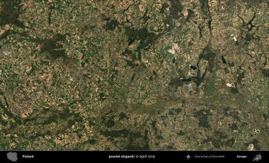 powiat slupecki. Nisan 2019 'da çekilen Kopernik Sentinel karolarından oluşan bir uydu görüntüsü üzerine Polonya' nın idari bölgesi