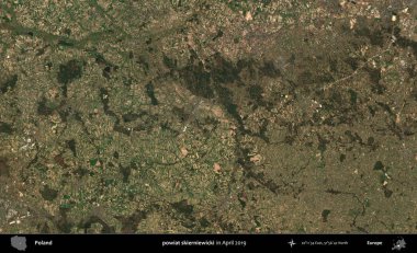 powiat skierniewicki. Nisan 2019 'da çekilen Kopernik Sentinel karolarından oluşan bir uydu görüntüsü üzerine Polonya' nın idari bölgesi