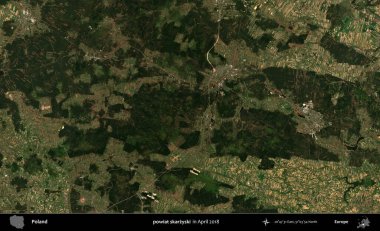 powiat skarzyski. Nisan 2018 'de çekilen Kopernik Sentinel karolarından oluşan bir uydu görüntüsü üzerine Polonya' nın idari bölgesi
