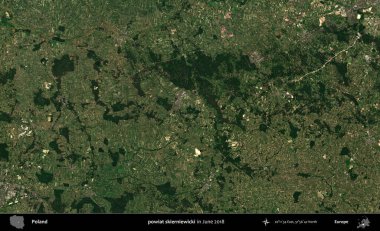 powiat skierniewicki. Copernicus Sentinel 'in Haziran 2018' de çekilmiş uydu görüntüsü üzerine Polonya 'nın idari bölgesi