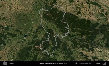 powiat stalowowolski. Eylül 2023 'te çekilen Copernicus Sentinel karolarından oluşan bir uydu görüntüsü üzerine Polonya' nın idari bölgesinin ana hatlarını belirledik.