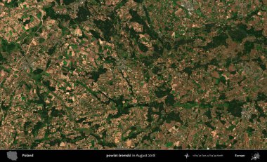 powiat sremski. Copernicus Sentinel 'in Ağustos 2018' de çekilmiş uydu görüntüsü üzerine Polonya 'nın idari bölgesi