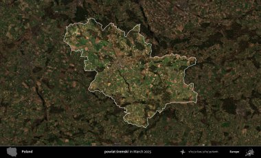 powiat sremski. Polonya 'nın idari alanı, Mart 2025' te çekilen Kopernik Nöbetçi karolarından oluşan koyu renkli bir uydu görüntüsü üzerine vurgulandı ve özetlendi