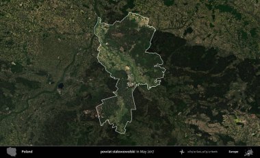 powiat stalowowolski. Polonya 'nın idari alanı, Mayıs 2017' de çekilen Kopernik Nöbetçi karolarından oluşan koyu renkli bir uydu görüntüsü üzerinde vurgulandı ve özetlendi.