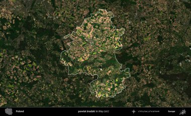 powiat sredzki. Polonya 'nın idari alanı, Mayıs 2017' de çekilen Kopernik Nöbetçi karolarından oluşan koyu renkli bir uydu görüntüsü üzerinde vurgulandı ve özetlendi.