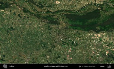 powiat sochaczewski. Copernicus Sentinel 'in Haziran 2018' de çekilmiş uydu görüntüsü üzerine Polonya 'nın idari bölgesi