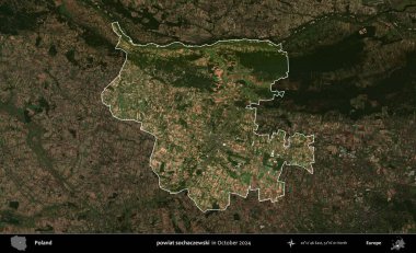 powiat sochaczewski. Polonya 'nın idari alanı, Ekim 2024' te çekilen Kopernik Nöbetçi karolarından oluşan koyu renkli bir uydu görüntüsü üzerine vurgulandı ve özetlendi