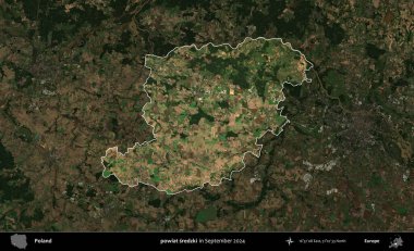 powiat sredzki. Polonya 'nın idari alanı, Eylül 2024' te çekilen Kopernik Nöbetçi karolarından oluşan koyu renkli bir uydu görüntüsü üzerine vurgulandı ve özetlendi