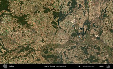 powiat slupecki. Polonya 'nın idari bölgesi, Ekim 2018' de çekilen Kopernik Sentinel karolarından oluşan bir uydu görüntüsü üzerine kurulmuştur.