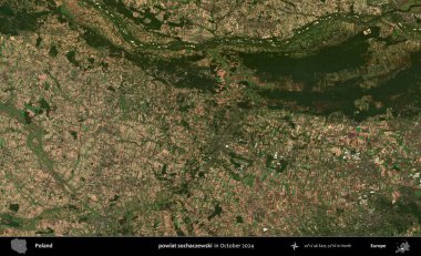 powiat sochaczewski. Polonya 'nın idari bölgesi, Kopernik Sentinel' in Ekim 2024 'te çekilmiş uydu görüntüsü üzerine kurulmuştur.