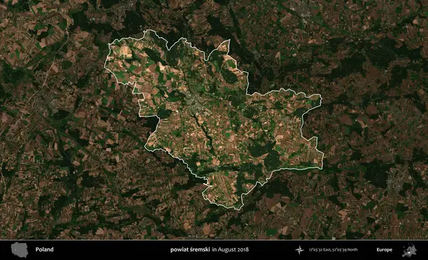 powiat sremski. Polonya 'nın idari alanı, Ağustos 2018' de çekilen Kopernik Nöbetçi karolarından oluşan koyu renkli bir uydu görüntüsü üzerine vurgulandı ve özetlendi