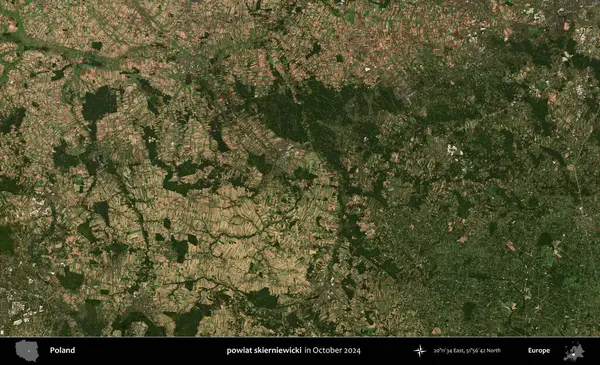 powiat skierniewicki. Polonya 'nın idari bölgesi, Kopernik Sentinel' in Ekim 2024 'te çekilmiş uydu görüntüsü üzerine kurulmuştur.