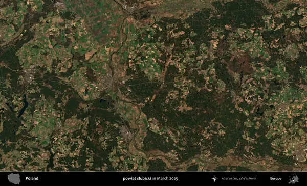 powiat slubicki. Copernicus Sentinel 'in Mart 2025' te çekilmiş uydu görüntüsü üzerine Polonya 'nın idari bölgesi