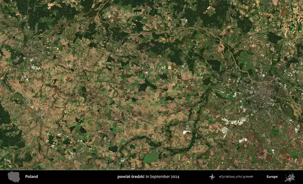 powiat sredzki. Eylül 2024 'te çekilen Kopernik Sentinel karolarından oluşan uydu görüntüsü üzerine Polonya' nın idari bölgesi
