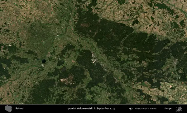 powiat stalowowolski. Eylül 2023 'te Copernicus Sentinel karolarından oluşan uydu görüntüsü üzerine Polonya' nın idari bölgesi
