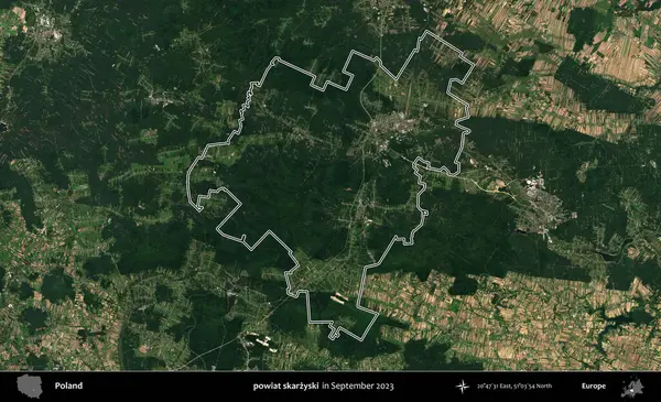 powiat skarzyski. Eylül 2023 'te çekilen Copernicus Sentinel karolarından oluşan bir uydu görüntüsü üzerine Polonya' nın idari bölgesinin ana hatlarını belirledik.