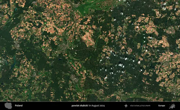 powiat slubicki. Copernicus Sentinel 'in Ağustos 2024' te çekilmiş uydu görüntüsü üzerine Polonya 'nın idari bölgesi