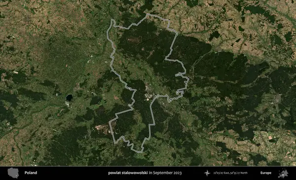 powiat stalowowolski. Eylül 2023 'te çekilen Copernicus Sentinel karolarından oluşan bir uydu görüntüsü üzerine Polonya' nın idari bölgesinin ana hatlarını belirledik.