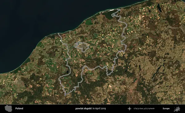Powiat Slumpski. Polonya 'nın idari bölgesini Nisan 2019' da çekilen Kopernik Nöbetçi karolarından oluşan bir uydu görüntüsüne göre özetledik.