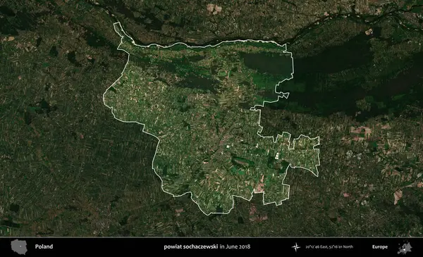 powiat sochaczewski. Polonya 'nın idari alanı, Haziran 2018' de çekilen Kopernik Nöbetçi karolarından oluşan koyu renkli bir uydu görüntüsüyle vurgulandı ve özetlendi
