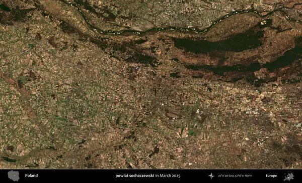 powiat sochaczewski. Copernicus Sentinel 'in Mart 2025' te çekilmiş uydu görüntüsü üzerine Polonya 'nın idari bölgesi