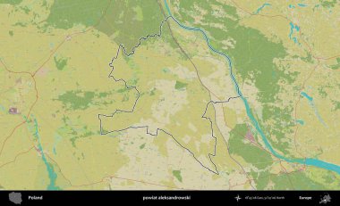 Aleksandrowski İlçesi. Polonya 'nın idari alanı bir OpenStreetMap İnsani Harita stil haritasında özetlendi