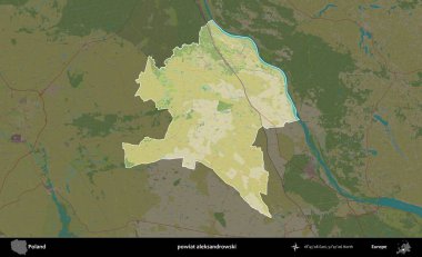 Aleksandrowski İlçesi. Polonya 'nın idari alanı karanlık bir OpenStreetMap İnsani Haritası' na vurgulandı ve özetlendi