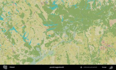 Augustowski İlçesi. Bir OpenStreetMap İnsani Haritası üzerinde Polonya 'nın idari alanı