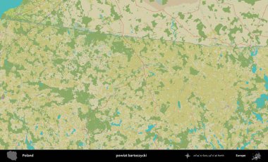 Bartoszycki İlçesi. Bir OpenStreetMap İnsani Haritası üzerinde Polonya 'nın idari alanı