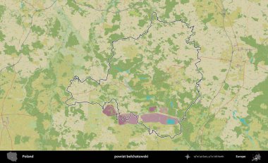 Belchatowski ilçesi. Polonya 'nın idari alanı bir OpenStreetMap İnsani Harita stil haritasında özetlendi