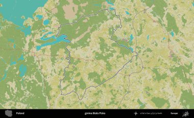 Biala Piska Komünü. Polonya 'nın idari alanı bir OpenStreetMap İnsani Harita stil haritasında özetlendi