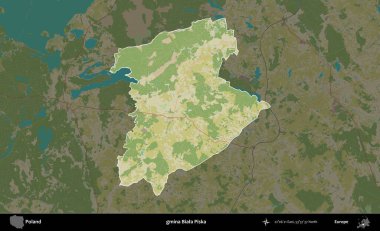 Biala Piska Komünü. Polonya 'nın idari alanı karanlık bir OpenStreetMap İnsani Haritası' na vurgulandı ve özetlendi
