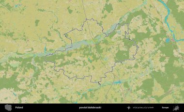 Bialobrzeski İlçesi. Polonya 'nın idari alanı bir OpenStreetMap İnsani Harita stil haritasında özetlendi