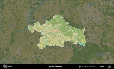 Bialostocki İlçesi. Polonya 'nın idari alanı karanlık bir OpenStreetMap İnsani Haritası' na vurgulandı ve özetlendi