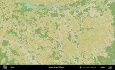 Bielsk Podlaski Komünü. Bir OpenStreetMap İnsani Haritası üzerinde Polonya 'nın idari alanı