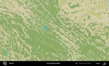 Bieszczadzki İlçesi. Bir OpenStreetMap İnsani Haritası üzerinde Polonya 'nın idari alanı