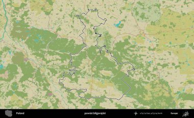 Bilgorajski İlçesi. Polonya 'nın idari alanı bir OpenStreetMap İnsani Harita stil haritasında özetlendi