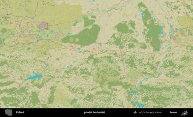 Bochenski İlçesi. Bir OpenStreetMap İnsani Haritası üzerinde Polonya 'nın idari alanı