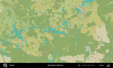 Borne Sulinowo Komünü. Bir OpenStreetMap İnsani Haritası üzerinde Polonya 'nın idari alanı