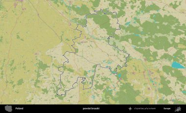 Brzeski İlçesi. Polonya 'nın idari alanı bir OpenStreetMap İnsani Harita stil haritasında özetlendi