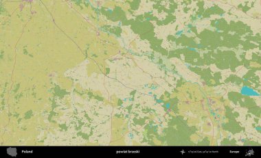 Brzeski İlçesi. Bir OpenStreetMap İnsani Haritası üzerinde Polonya 'nın idari alanı