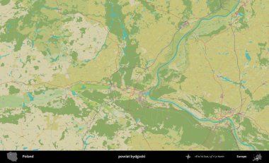 Bydgoski İlçesi. Bir OpenStreetMap İnsani Haritası üzerinde Polonya 'nın idari alanı