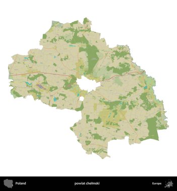 Chelmski İlçesi. Polonya idari bölgesi bir OpenStreetMap İnsani Haritası haritasında beyaza izole edildi