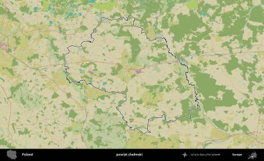 Chelmski İlçesi. Polonya 'nın idari alanı bir OpenStreetMap İnsani Harita stil haritasında özetlendi