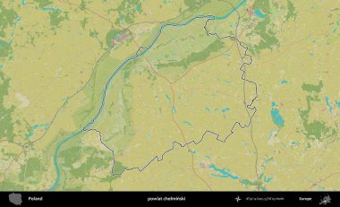 Chelminski İlçesi. Polonya 'nın idari alanı bir OpenStreetMap İnsani Harita stil haritasında özetlendi